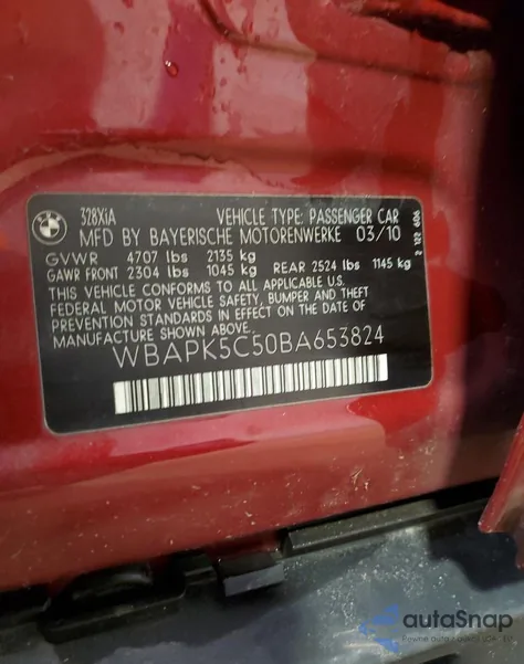 2011 BMW 328 Xi Sulev из США, поврежденный, VIN WBAPK5C50BA653824